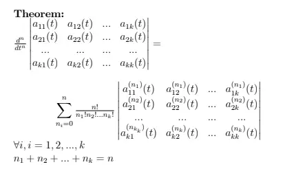 Read more about the article The nth derivative of a k by k determinant